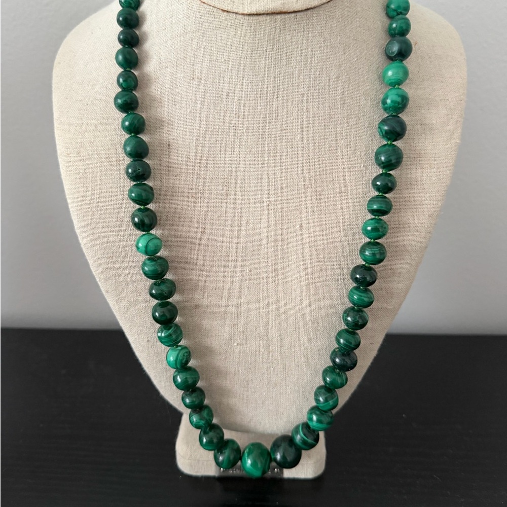 Vintage Malachite Beaded Necklace 26 inches